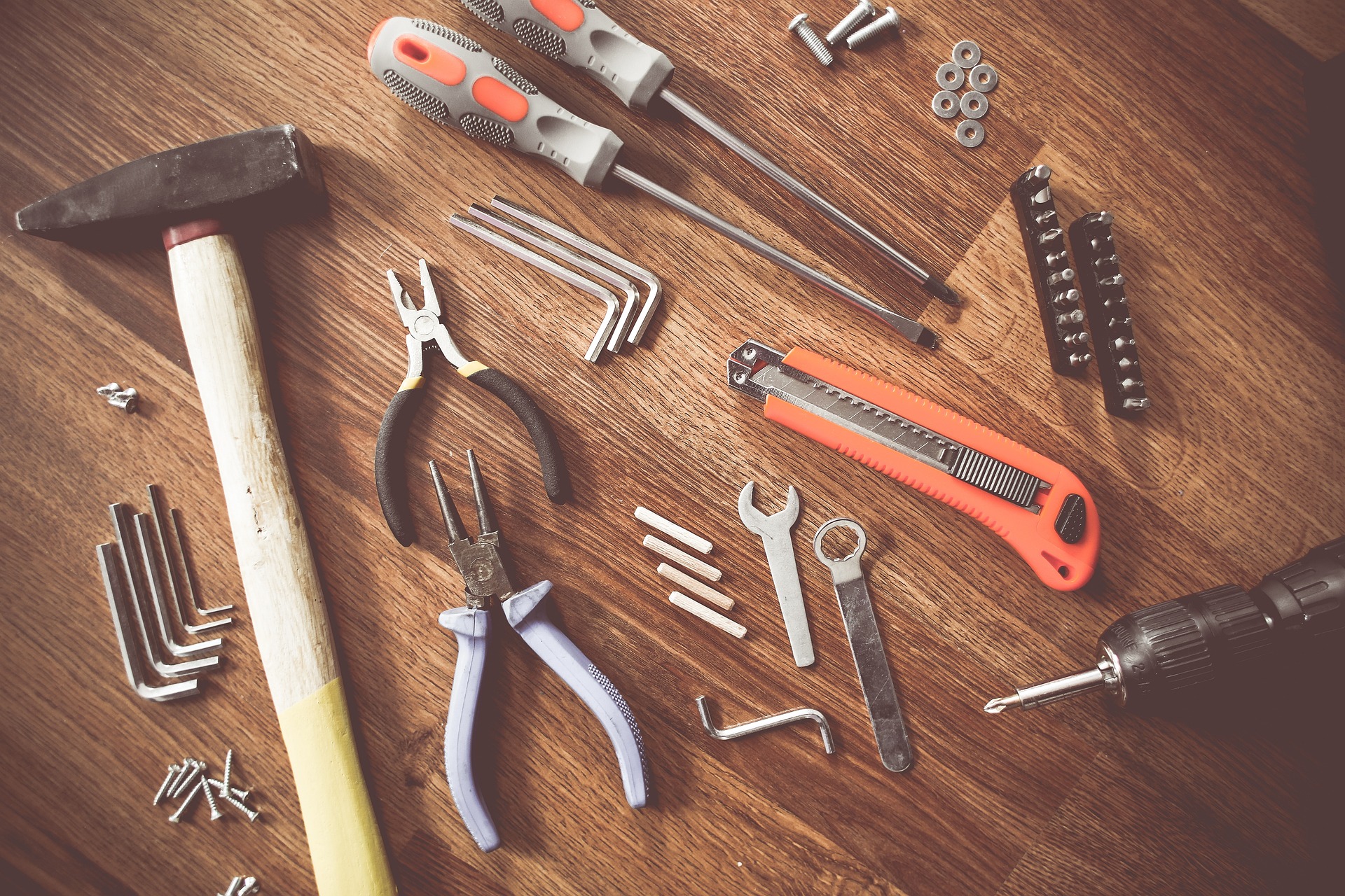 tools on a wooden table