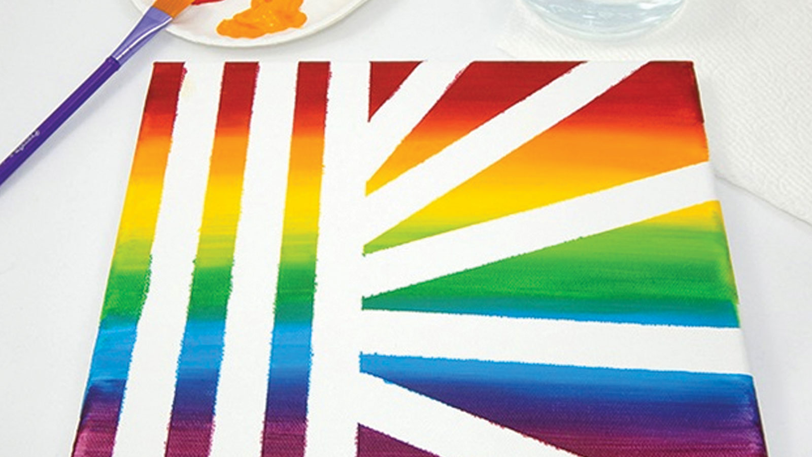 Painted picture with white tape stripes