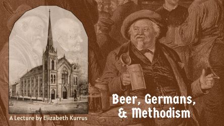 image of a church and a gentleman holding a beer stein