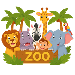 Animals posing behind a Zoo sign