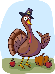 cartoon turkey and pumpkins