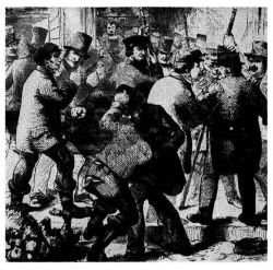 black and white image from 1854 of men fighting