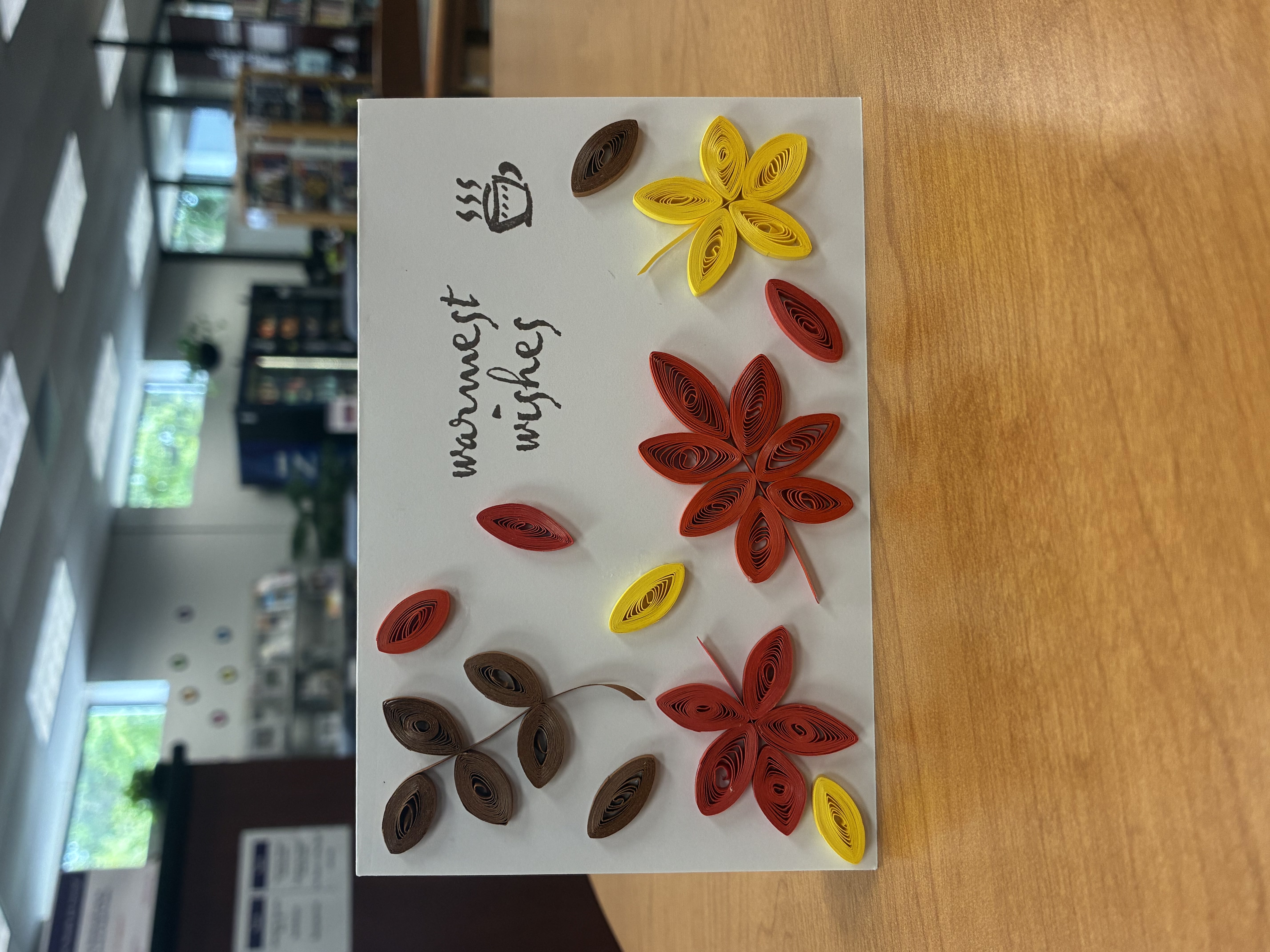 Image of fall greeting card with quilling art leaves