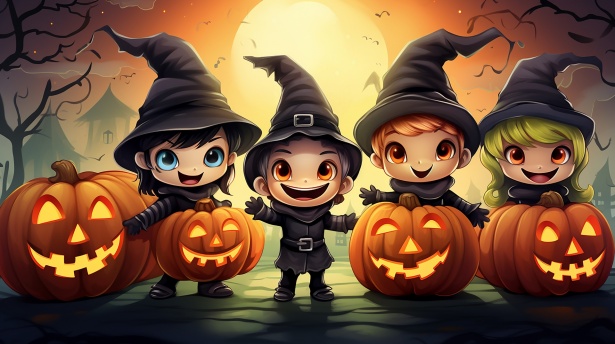 Kids celebrating Halloween