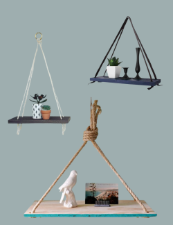 three different hanging shelves