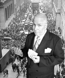 image of a man in front of Wall Street during the crash of '29