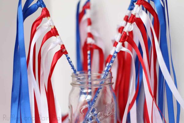 Red white and blue ribbon wands