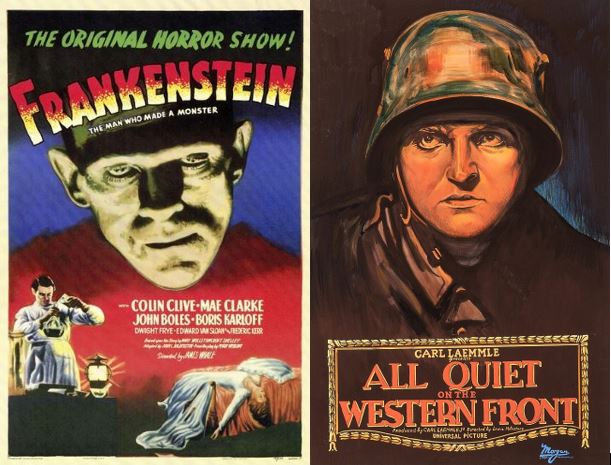 1930s Movie Posters of Frankenstein and All Quiet on the Western Front