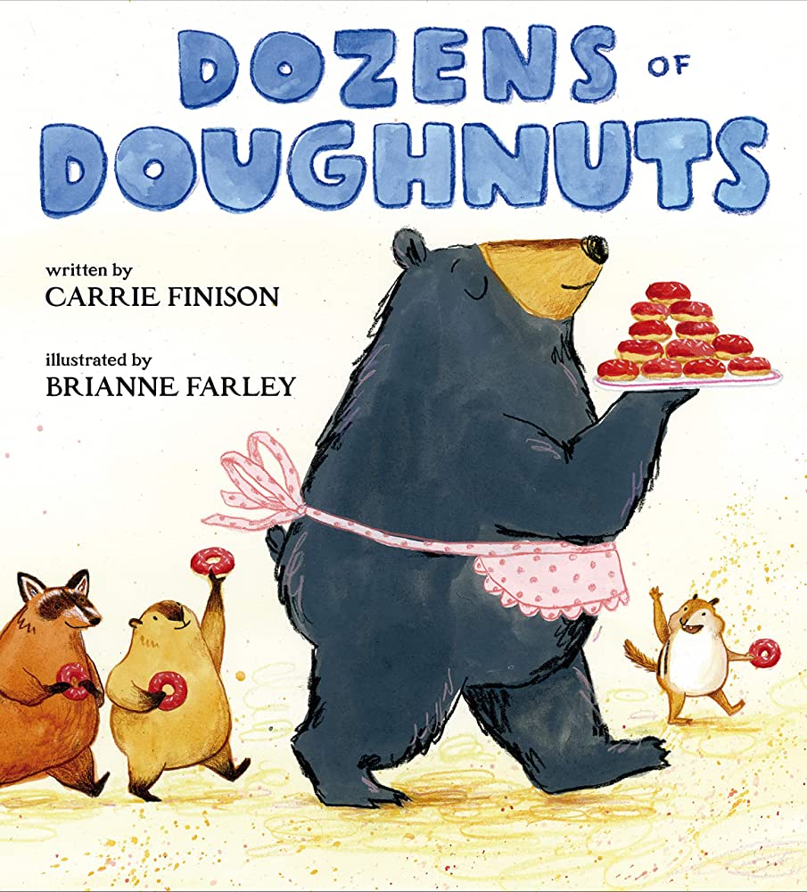 book cover showing a black bear carrying a plate of doughnuts