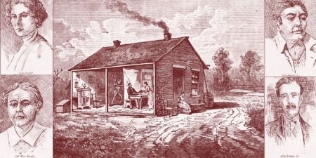 Period Engraving of Bender Family and their Homestead