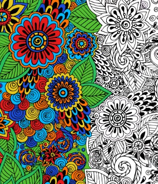Coloring page with floral pattern
