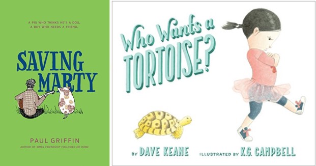 book covers of "Saving Marty" and "Who Wants a Tortoise"