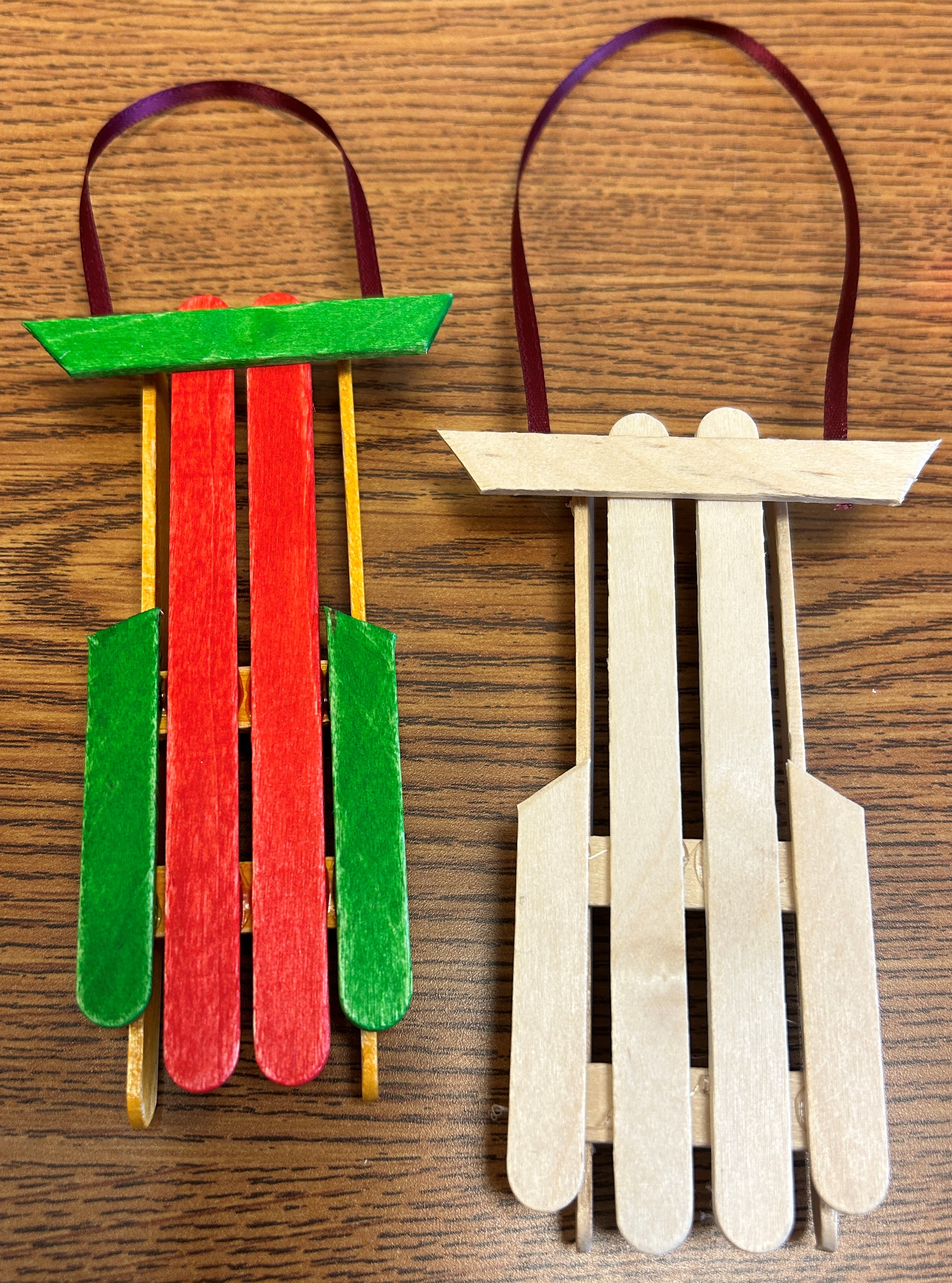 Popsicle Stick Sled Ornaments