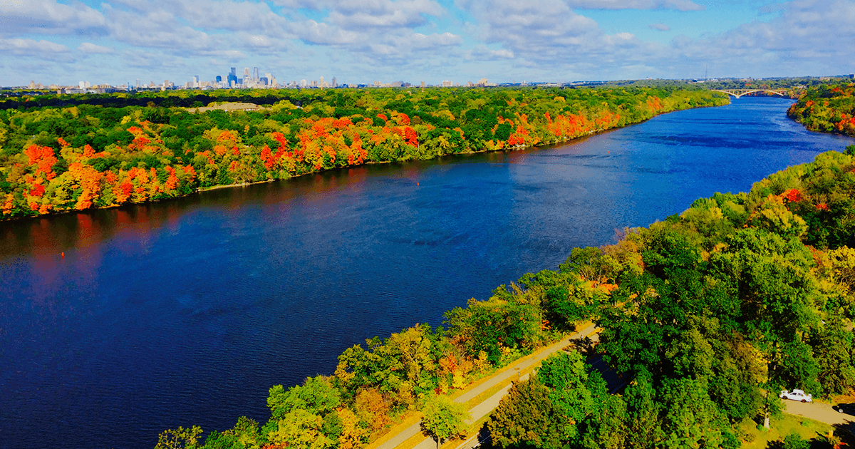 Aerial view of the Mississippi river