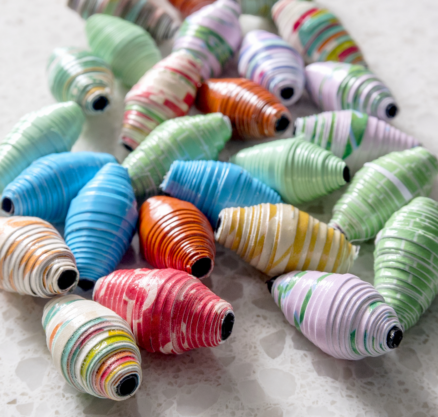 Picture of various paper beads from Mod Podge Rocks.