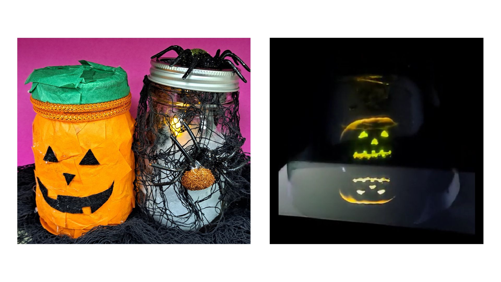 two Halloween jars and Pepper's Ghost Effect