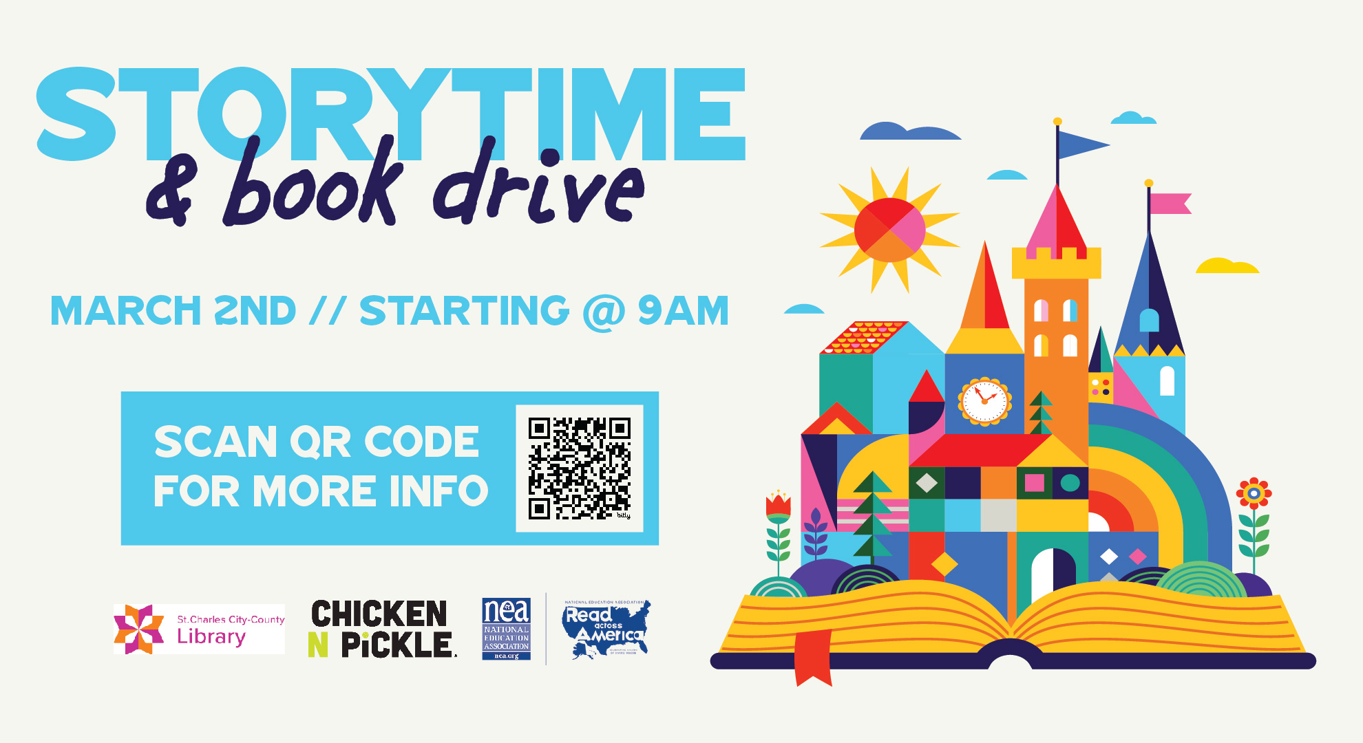 storytime and book drive at Chicken N Pickle