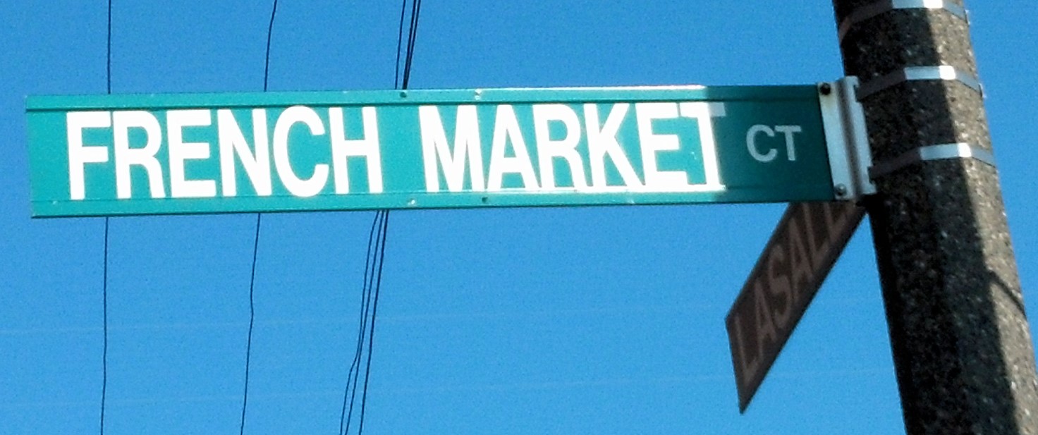 street sign with french market court on it