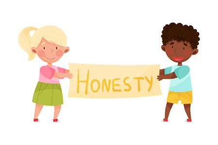 Image showing a boy and girl holding a sign that says "Honesty".