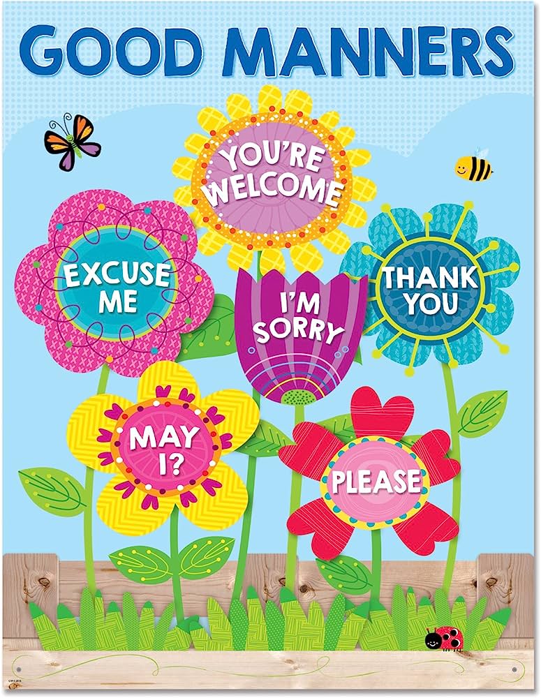 Image showing flowers representing good manners with phrases like "please", "thank you", and "excuse me".