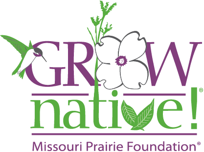 logo grow native with hummingbird and images of Missouri native plants