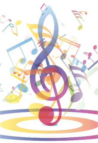 Colorful treble clef with music notes