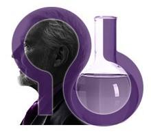 Alzheimer's logo with a man and beaker. 