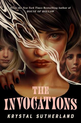 A book cover with three girls faces and a wisp of smoke going diagonally across the middle of the book. The title of the book, The Invocations, is at the bottom of the image. 