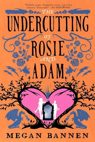 An orange cover with a pink heart and blue and black decorations. 