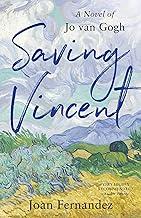 Image of a landscape painting with the words "Saving Vincent" written across it in cursive font. It is in pastel blue, purple, green, and yellow shades. 