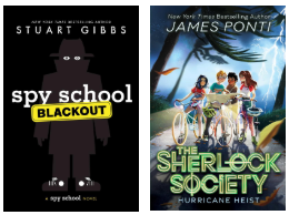 An image of the books Spy School Blackout and The Sherlock Society: Hurricane Heist